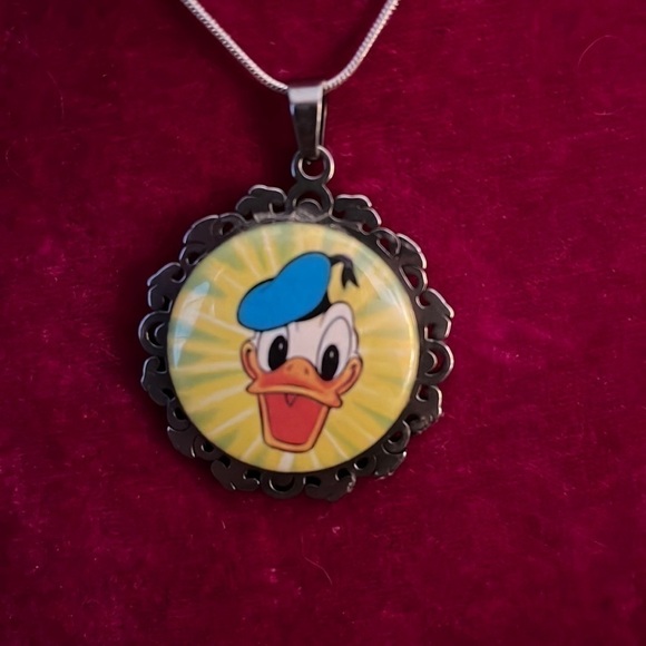 DONALD Duck Necklace Upcycled Pin Handcrafted - Picture 1 of 6